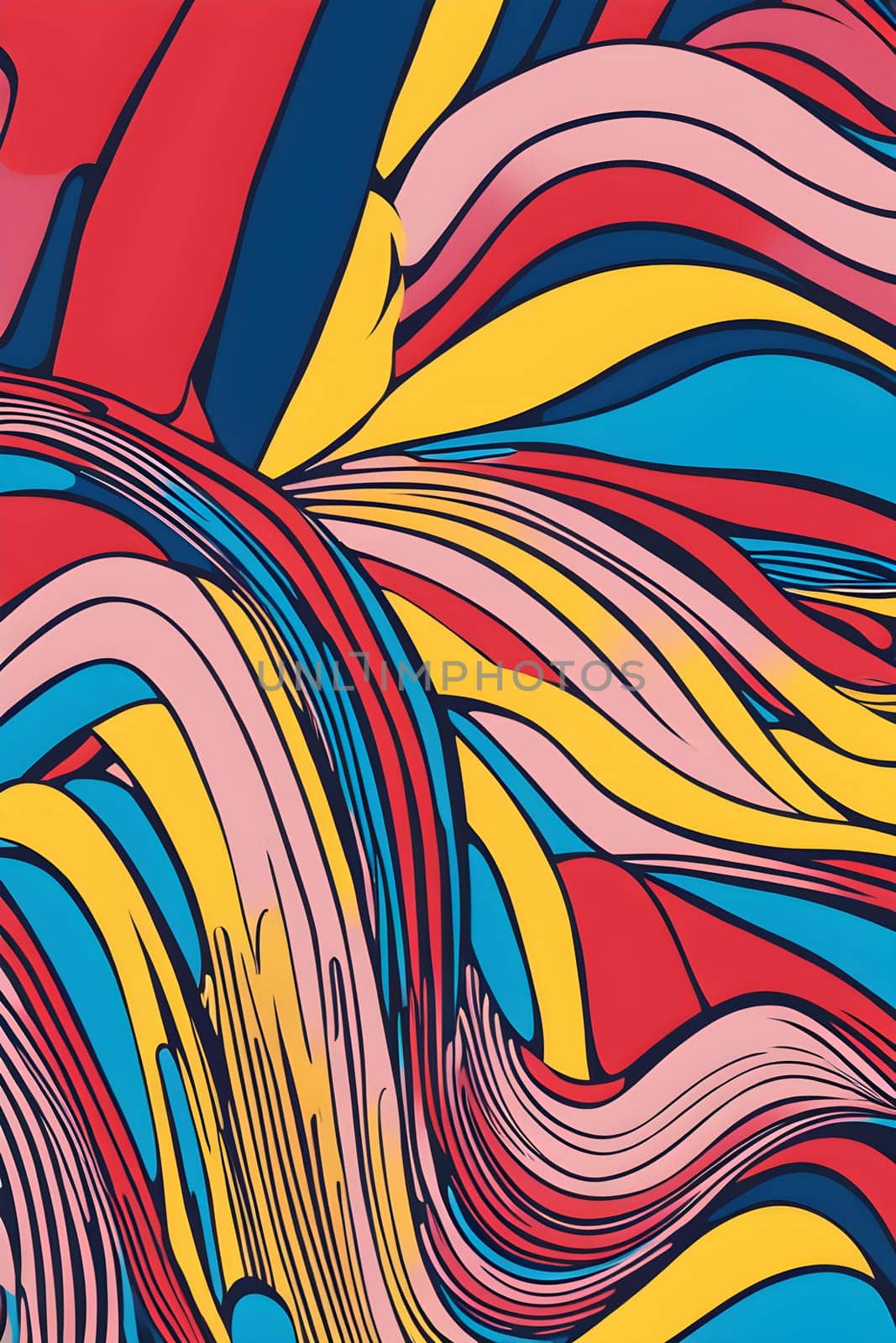 pop art wallpaper background in blue, yellow, pink and red hues