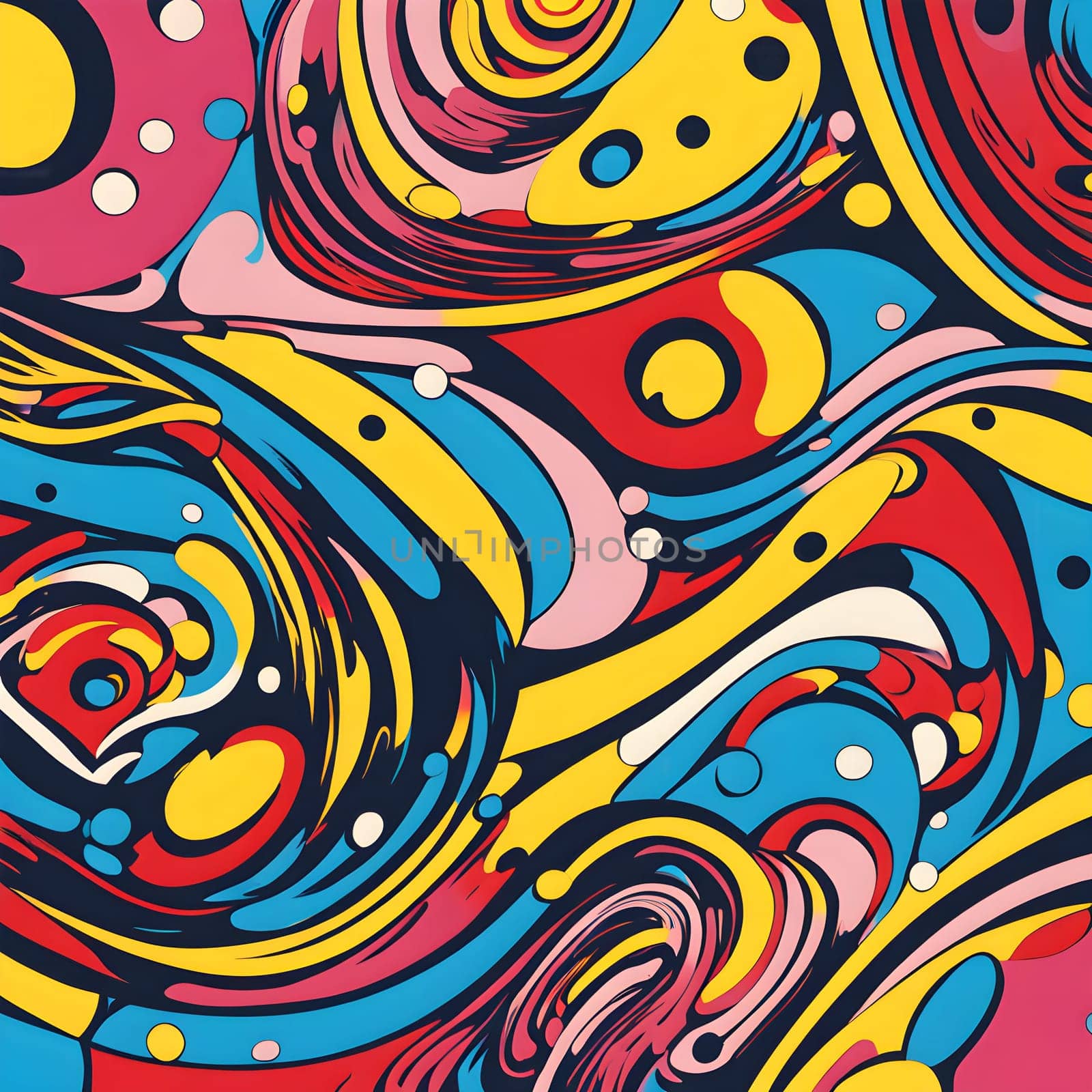 pop art wallpaper background in blue, yellow, pink and red hues