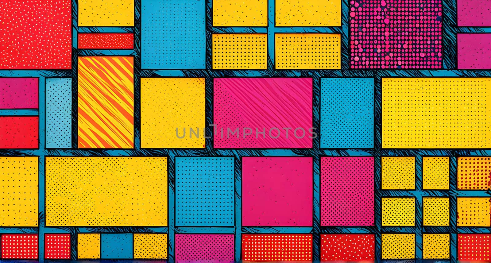 pop art wallpaper background in blue, yellow, pink and red hues