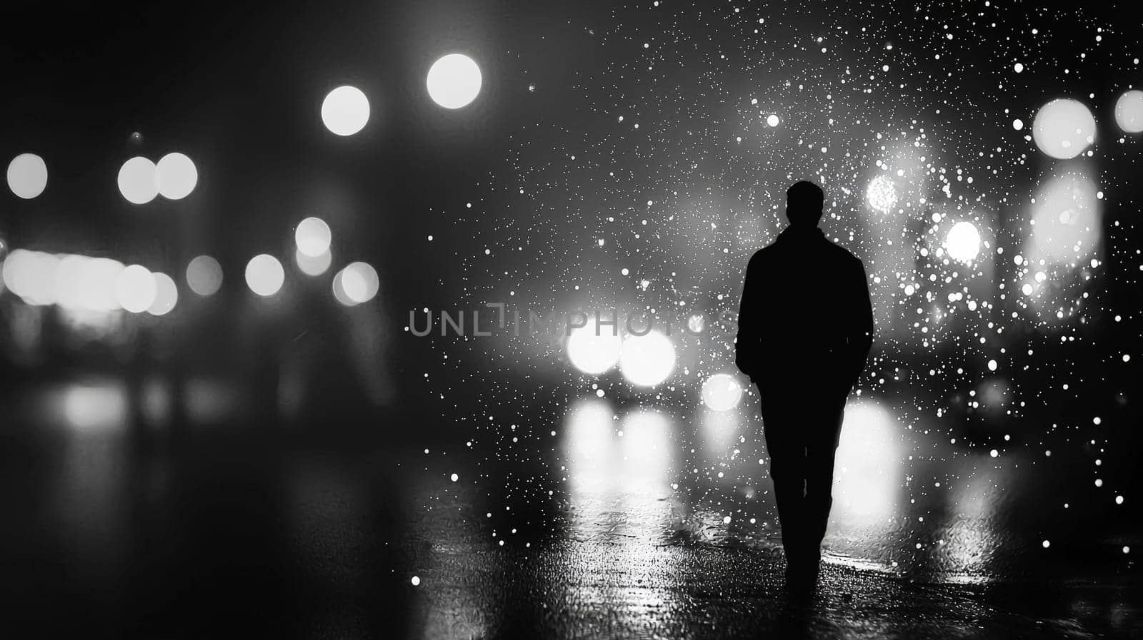 A black and white abstract background featuring blurred elements and a subtle glowing effect. The interplay of light and shadow creates a mysterious and ethereal atmosphere, highlighting the contrast between the dark and illuminated areas.