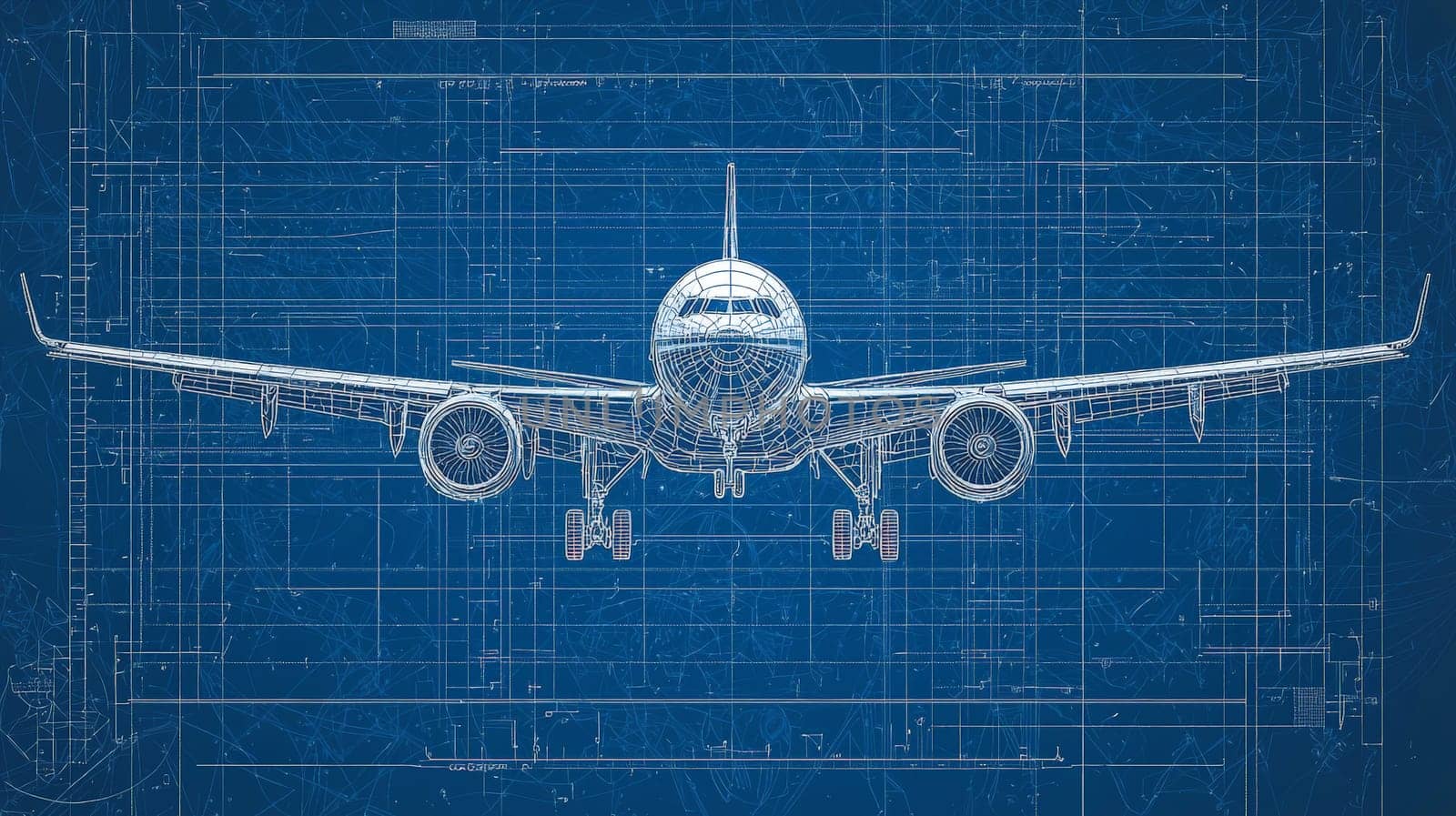 A meticulously crafted, realistic blueprint of a Boeing airplane, showcasing its intricate engineering details. This technical illustration features precise lines, labeled components, and a clean layout, highlighting the wings, fuselage, engines, and tail. The design reflects the sophistication of modern aerospace engineering, presented on a classic blueprint background for a professional and educational appeal.