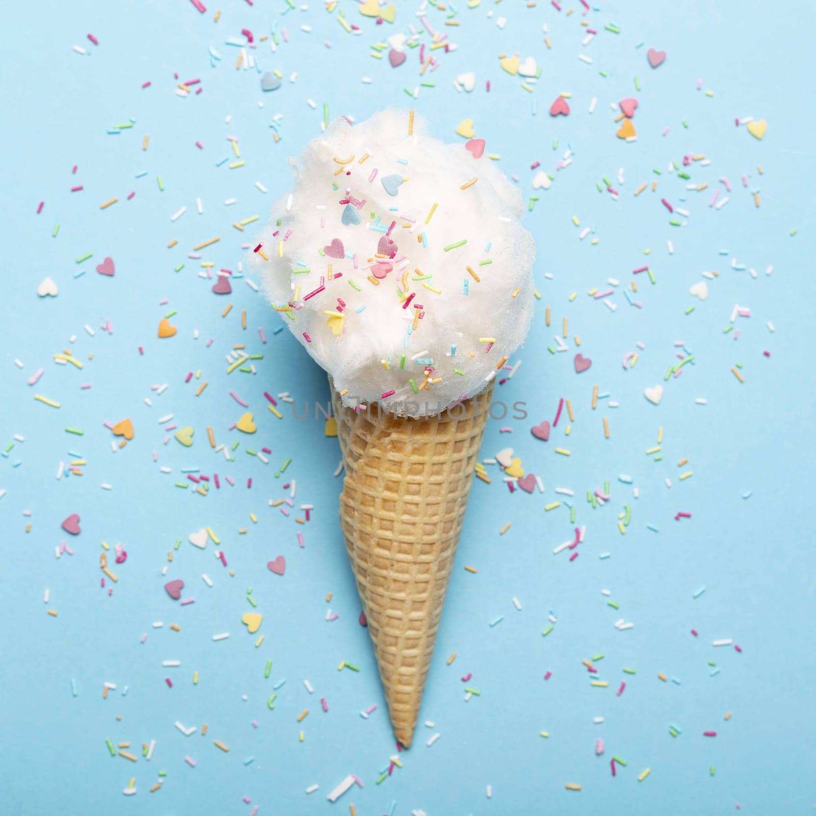 close up view cotton candy ice cream cone