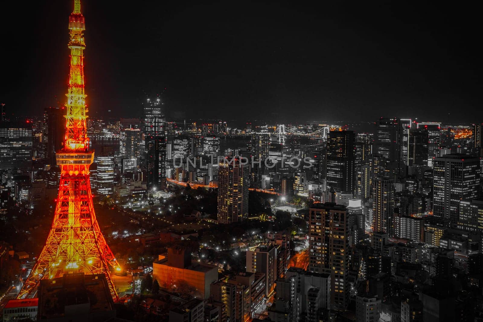 Tokyo Tower at night. Shooting Location: Minato Ward, Tokyo