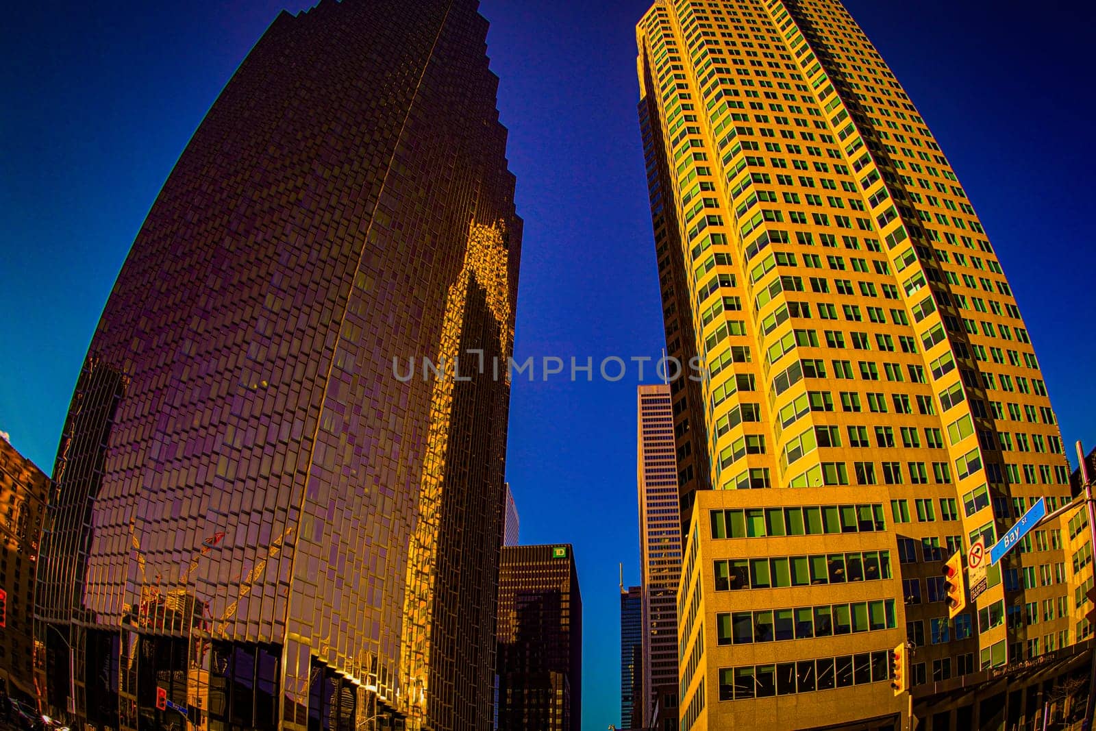 Twilight over skyscrapers. Shooting Location: Toronto