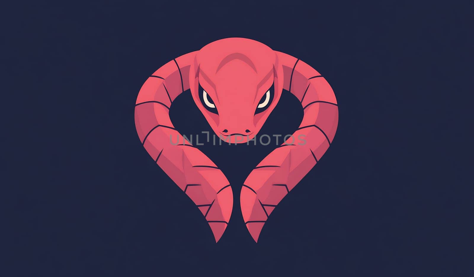A stylized serpent with bright pink scales curves gracefully against a dark background, showcasing its sharp eyes and intricate design.