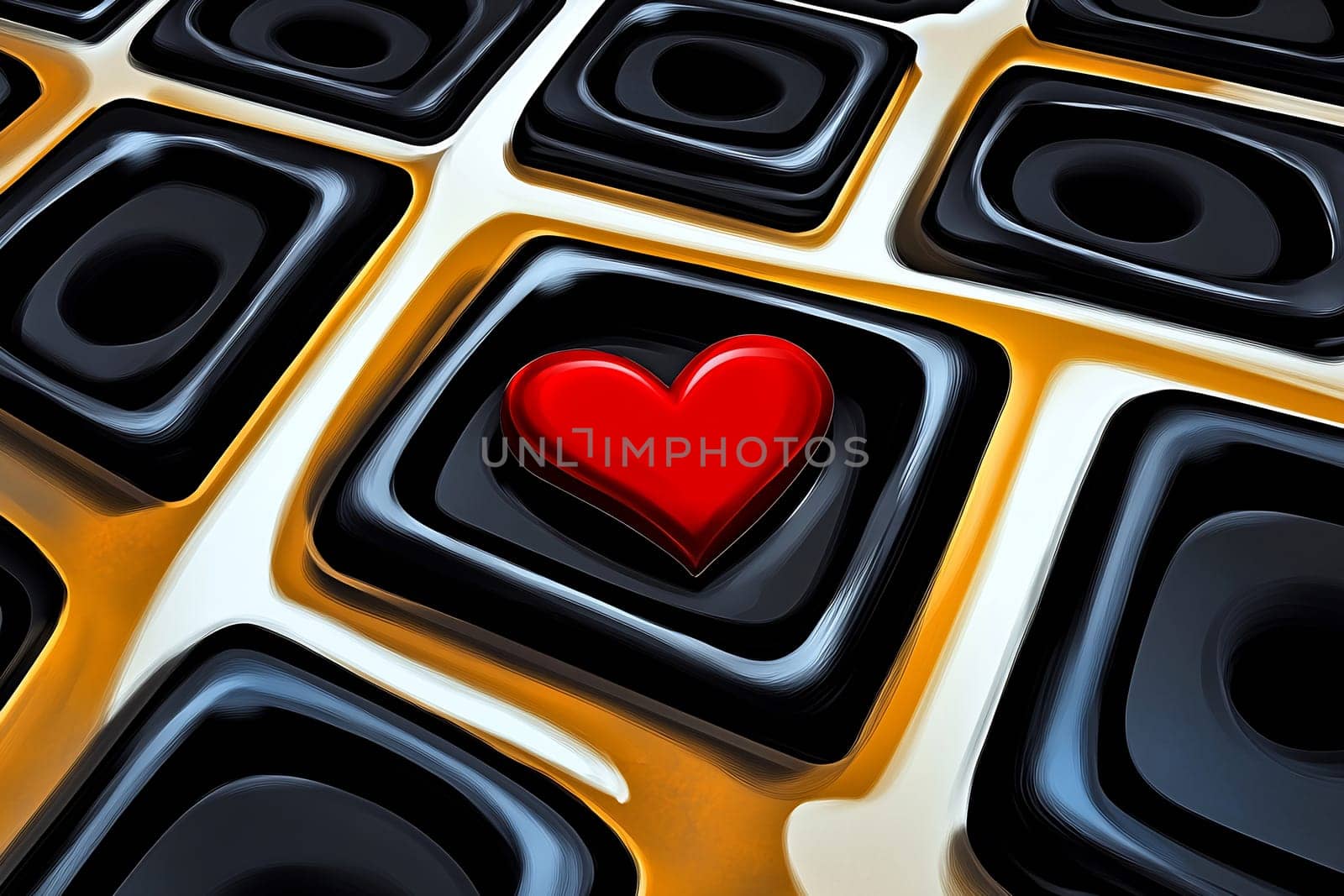 A close-up view of a keyboard demonstrating a red heart symbol contrasting against black keys, symbolizing love or connection.