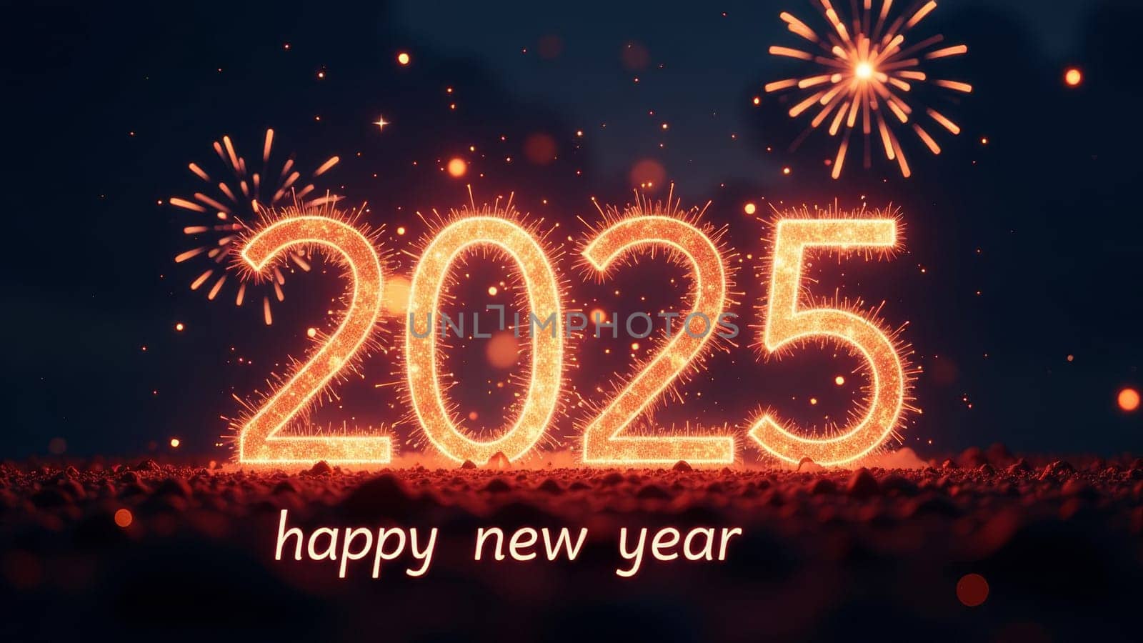 Colorful fireworks illuminate the night sky as the year 2025 is greeted with joy. The vibrant display creates a festive atmosphere, symbolizing hope and new beginnings for all.