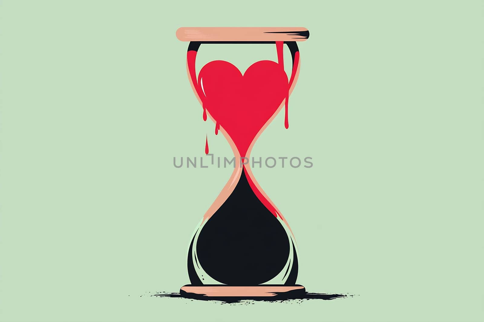 A creative hourglass with a heart shape in the center, filled with red liquid, symbolizing the passage of time and love.