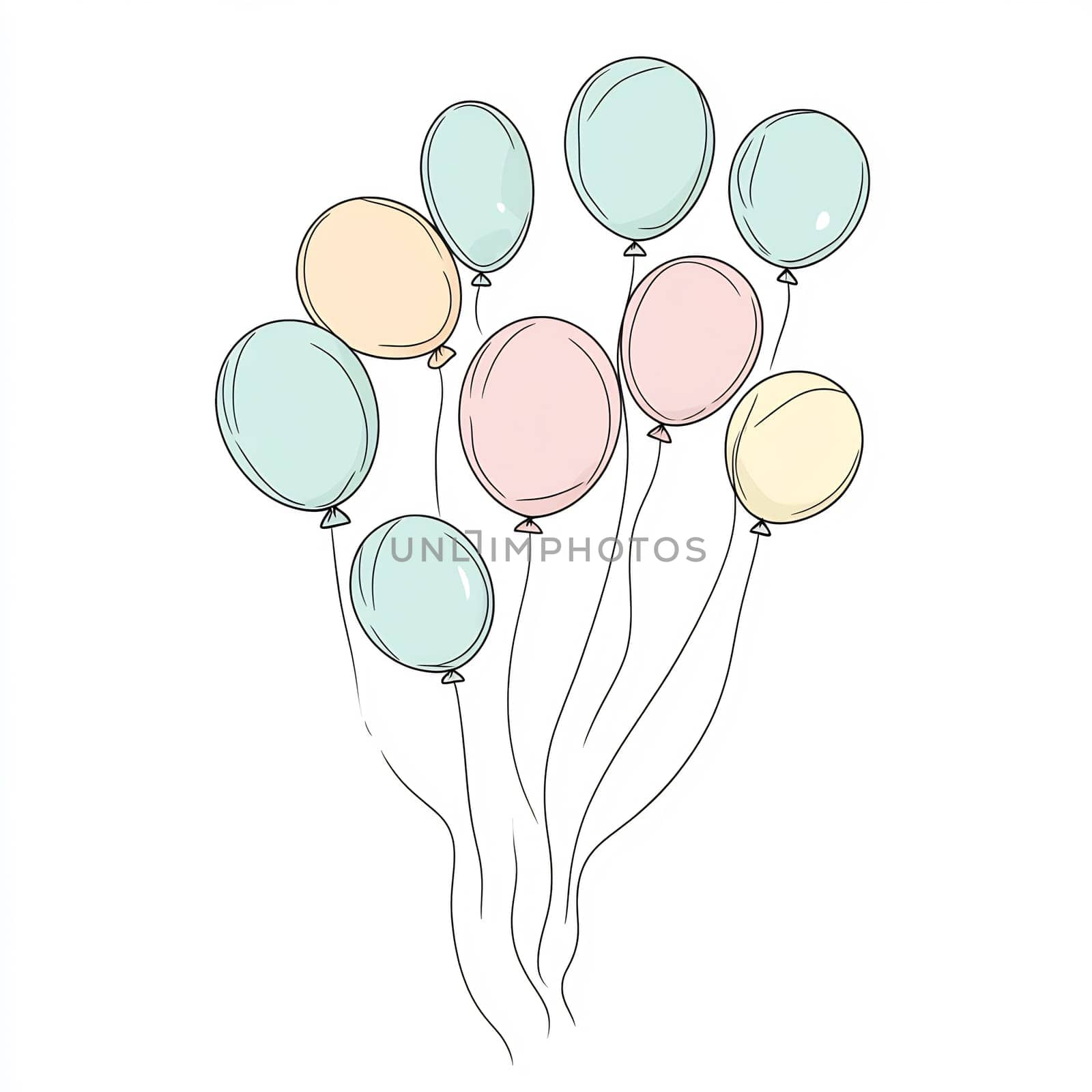 Balloons in pastel colors rise gently against a white backdrop, creating a cheerful and festive atmosphere suitable for celebrations.