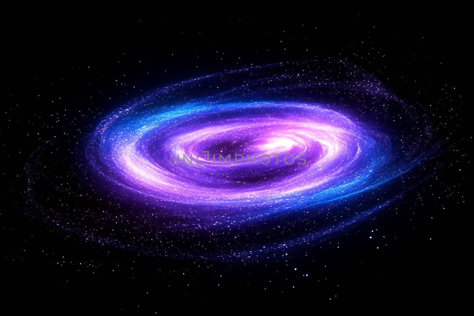 A vibrant galaxy displays swirling patterns of purple and blue against a dark backdrop, illustrating the beauty of cosmic formations.