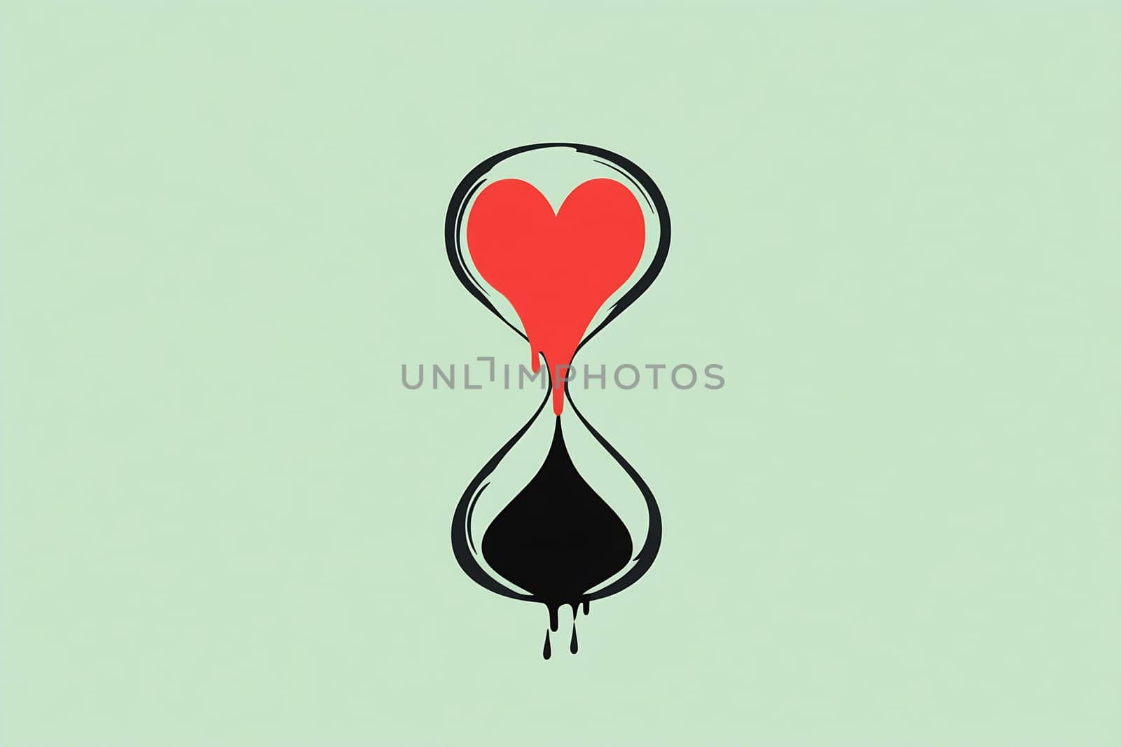 A heart shape drips red paint above a black spade shape, all set against a light green background, creating a striking visual contrast.