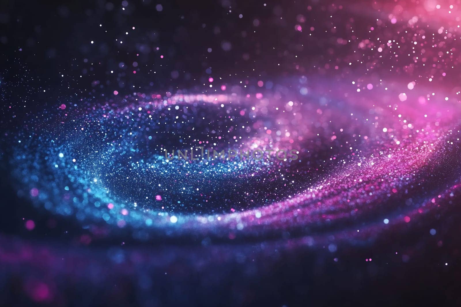 Vibrant colors flow together in a surreal cosmic swirl, with bright particles sparkling against a dark background, evoking a sense of wonder.