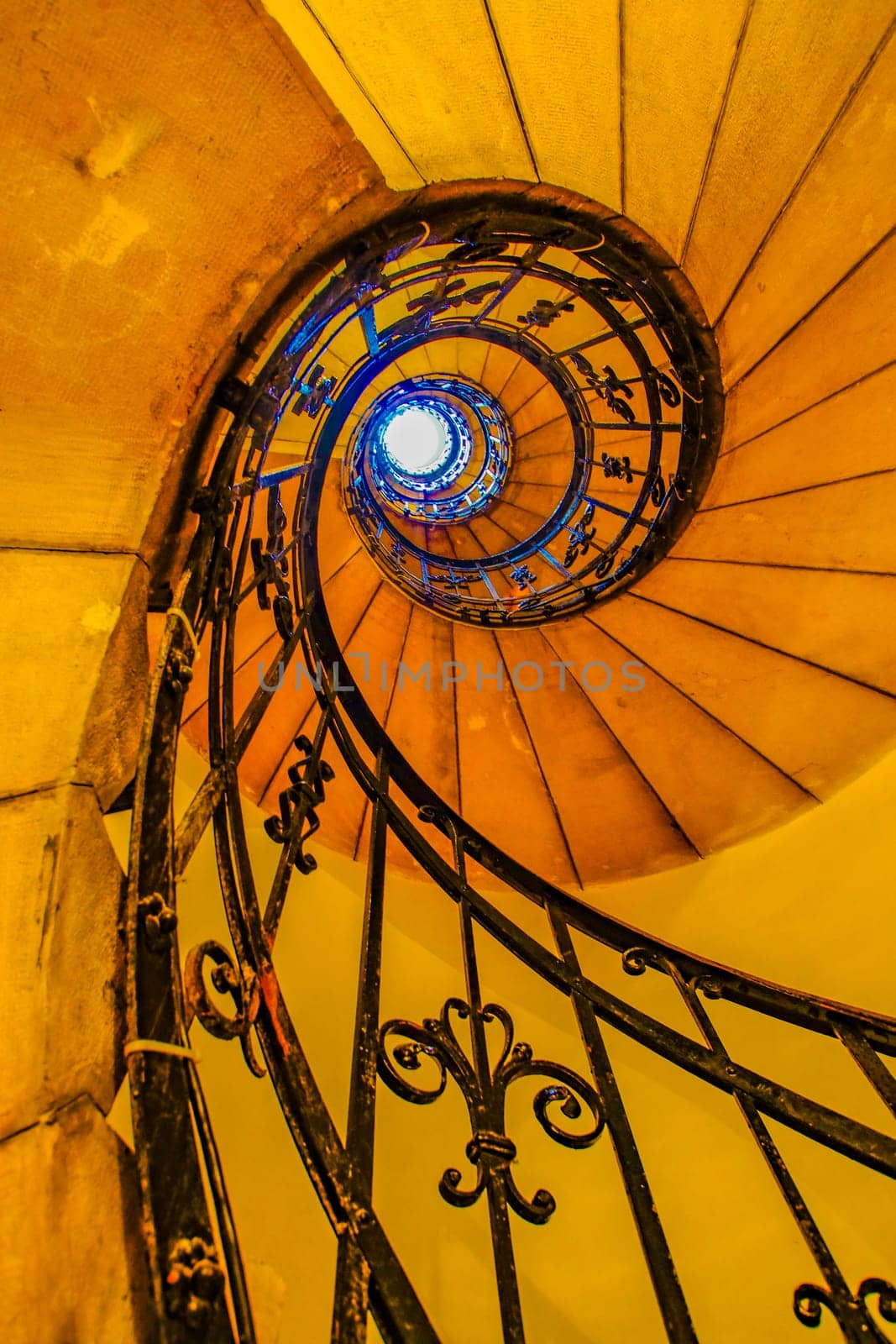 Bright spiral stairs. Shooting Location: Hungary, Budapest
