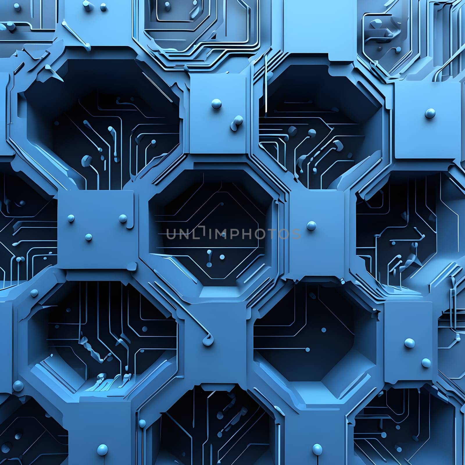interlocking geometric shapes that morph into circuits
