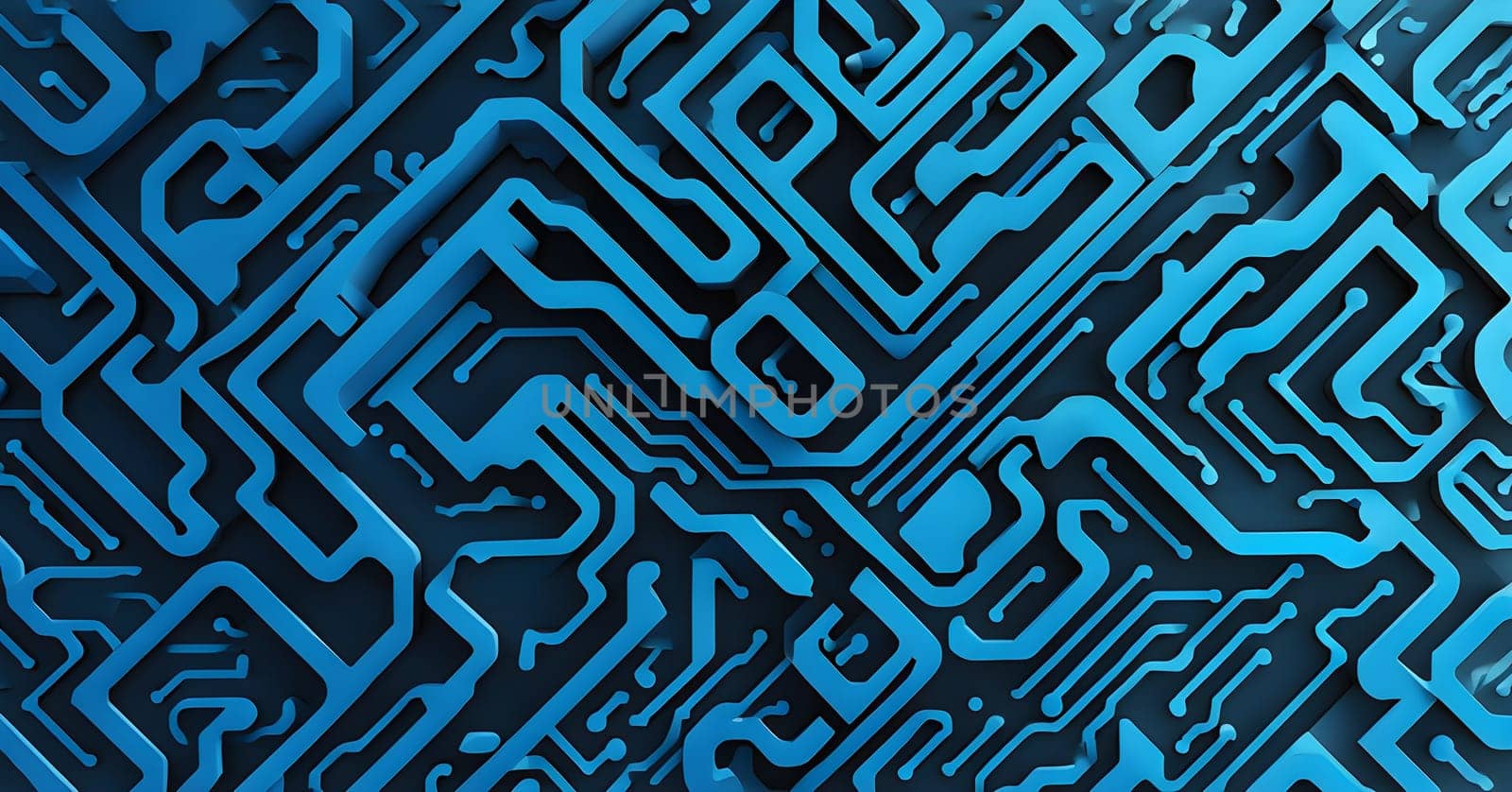 interlocking geometric shapes that morph into circuits
