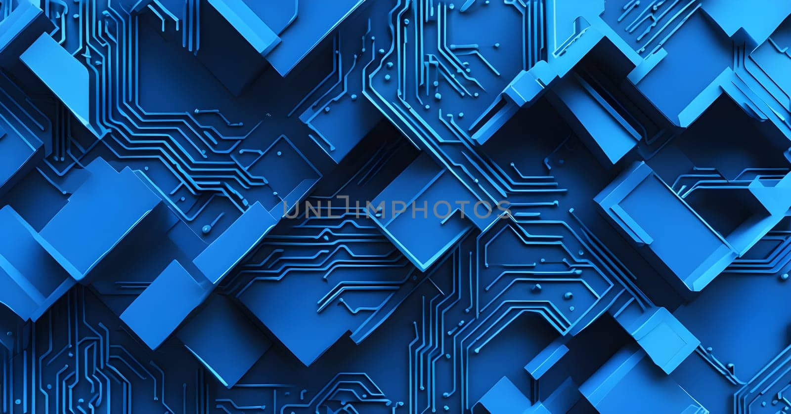 interlocking geometric shapes that morph into circuits
