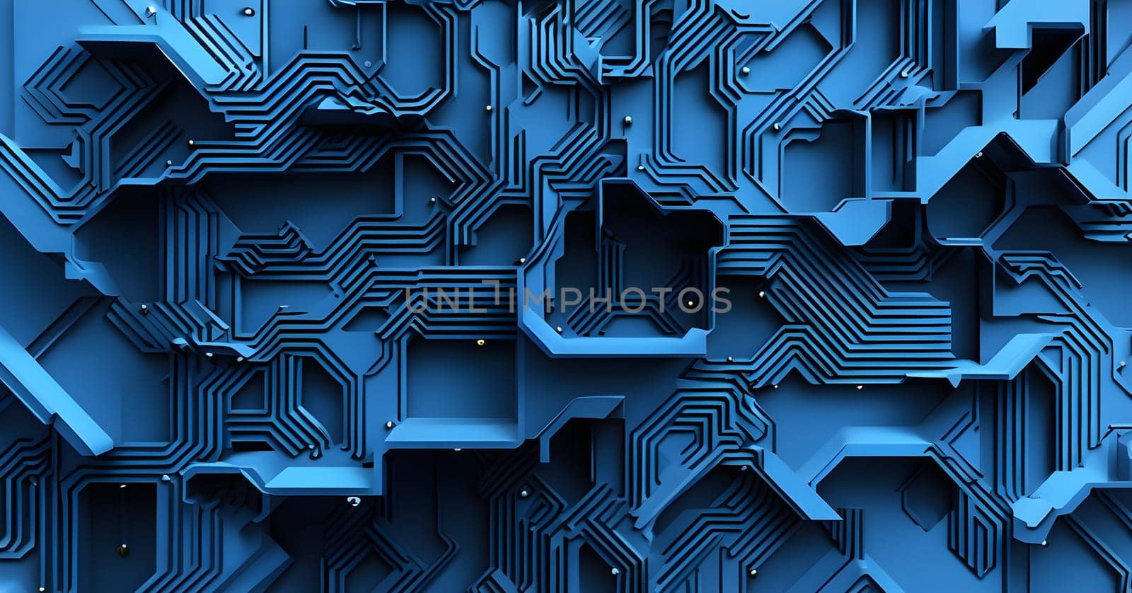 interlocking geometric shapes that morph into circuits
