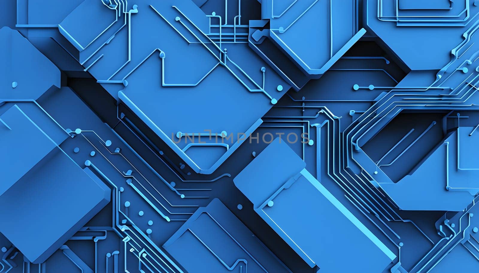 interlocking geometric shapes that morph into circuits