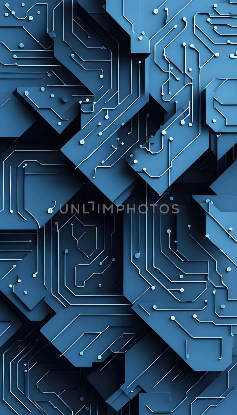 interlocking geometric shapes that morph into circuits