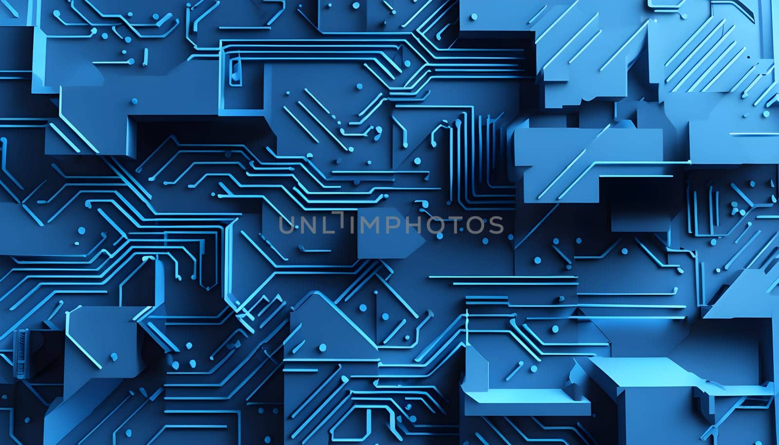 interlocking geometric shapes that morph into circuits