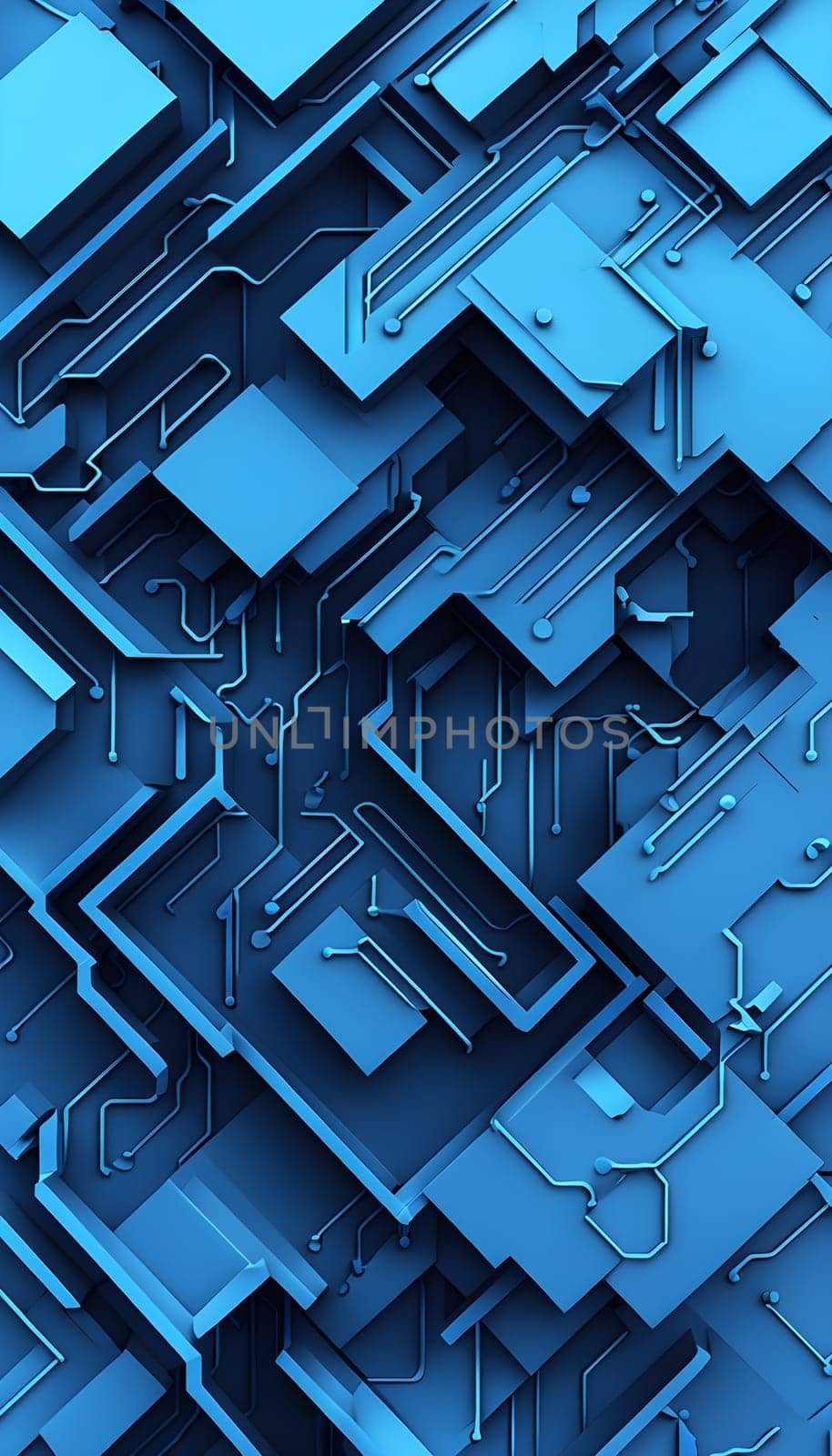 interlocking geometric shapes that morph into circuits