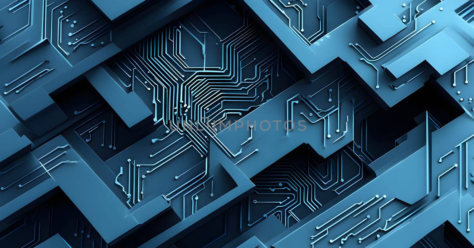 interlocking geometric shapes that morph into circuits