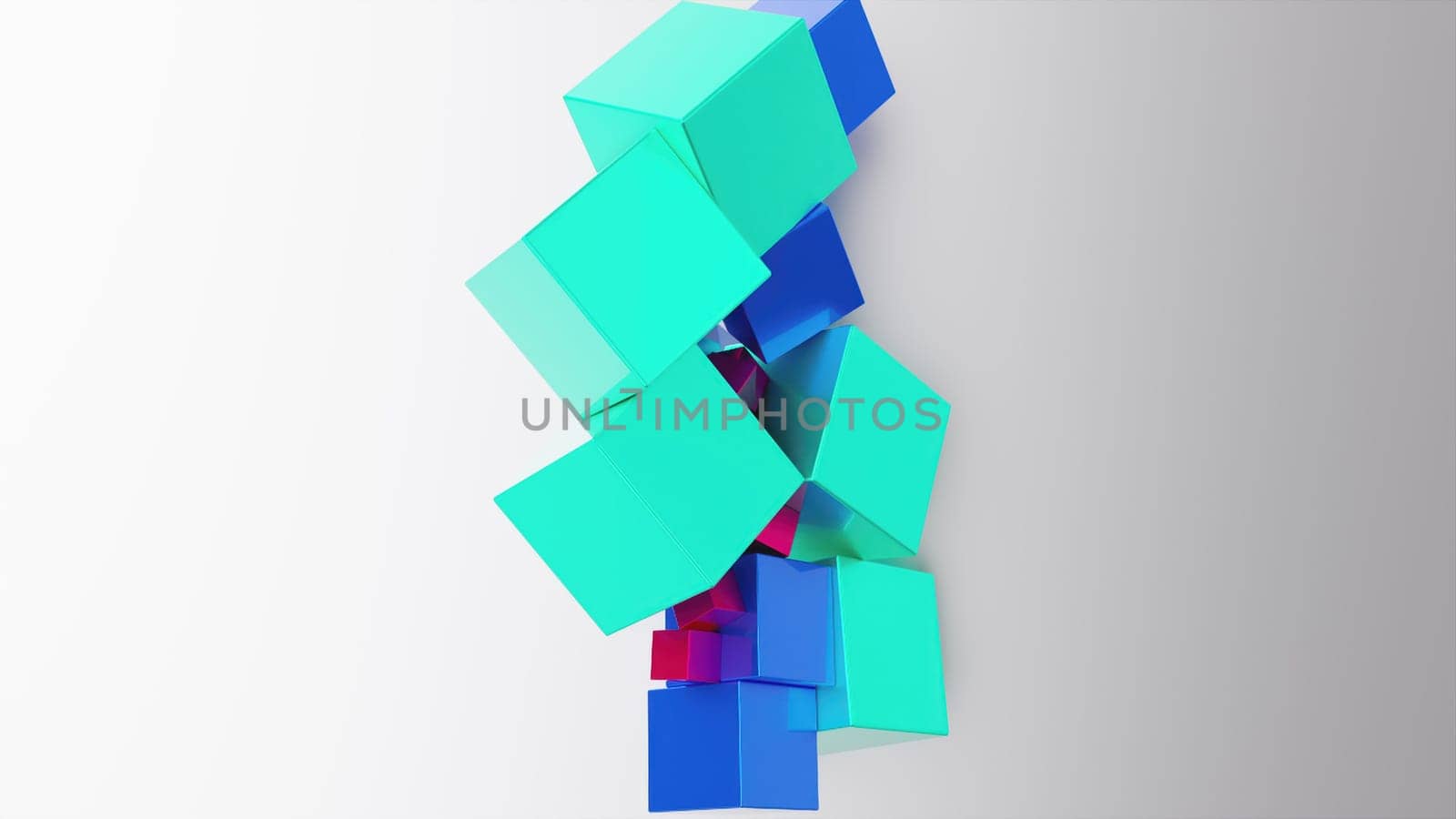 Multicolored cubes in a row. Computer generated