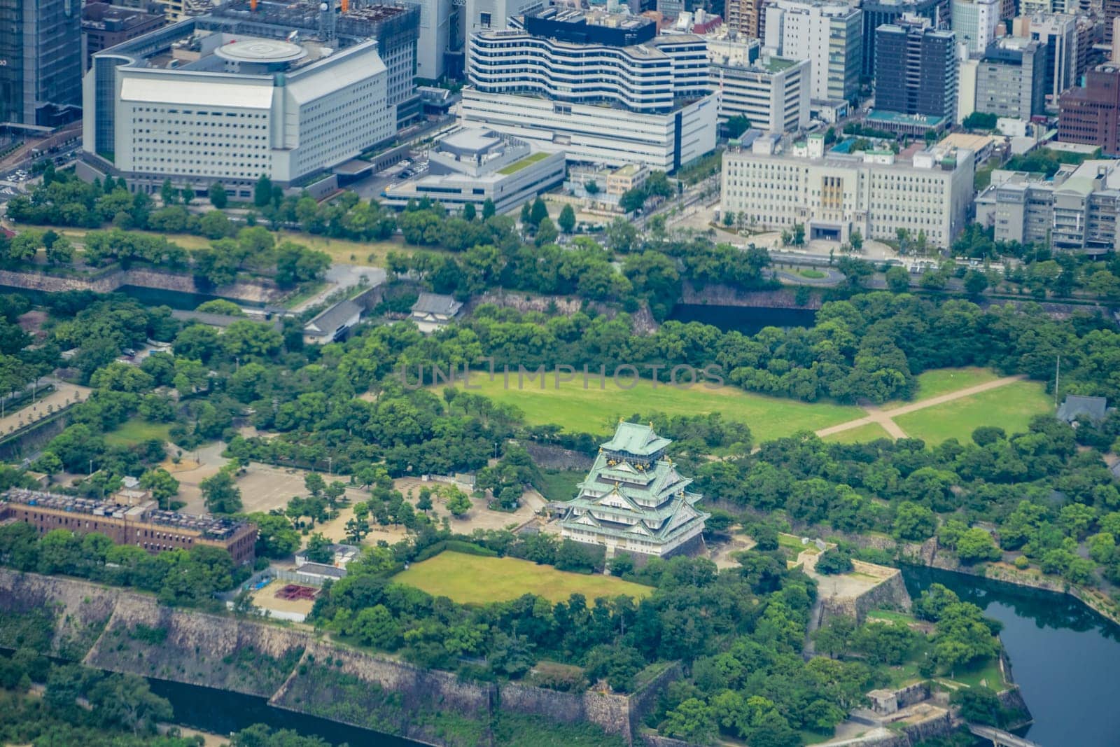 Osaka Castle and Osaka townscape. Shooting Location: Osaka Prefecture