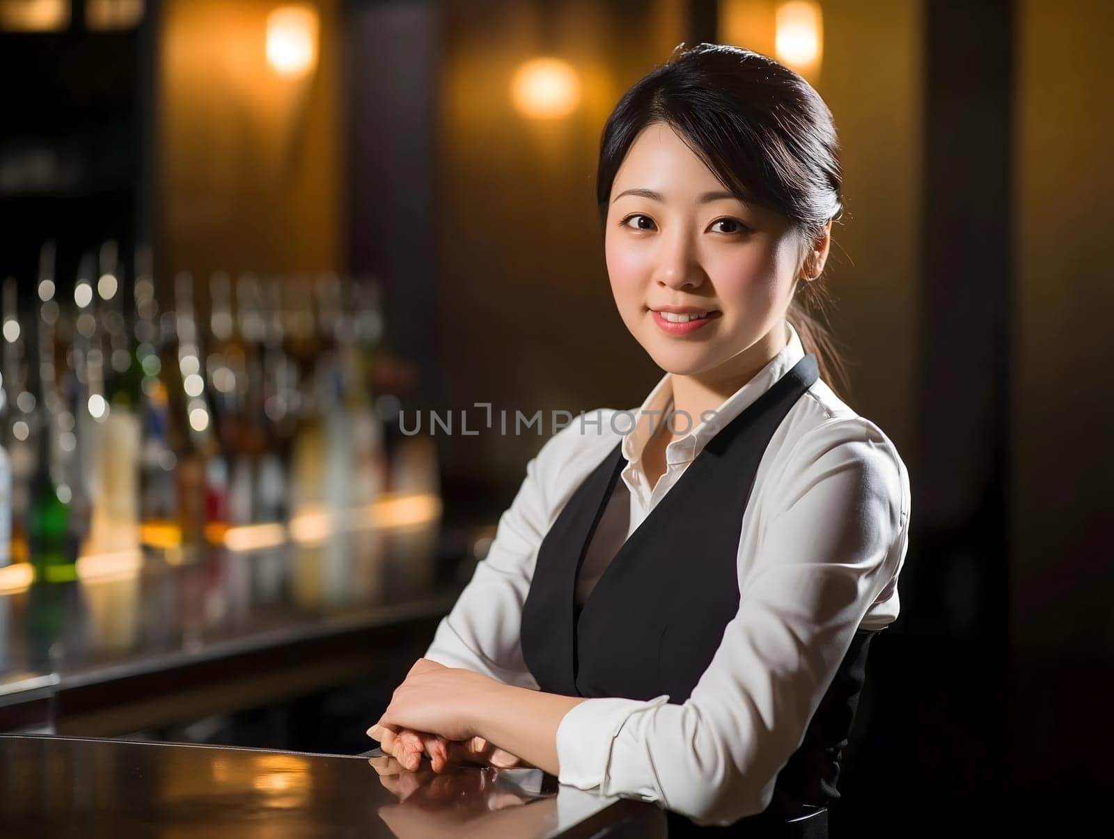 Smiling Bartender Professional Nightlife Barkeeper Woman Female Bar Worker