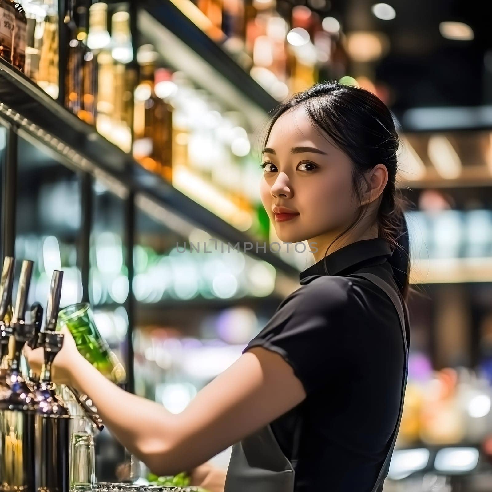 Smiling Bartender Professional Nightlife Barkeeper Woman Female Bar Worker