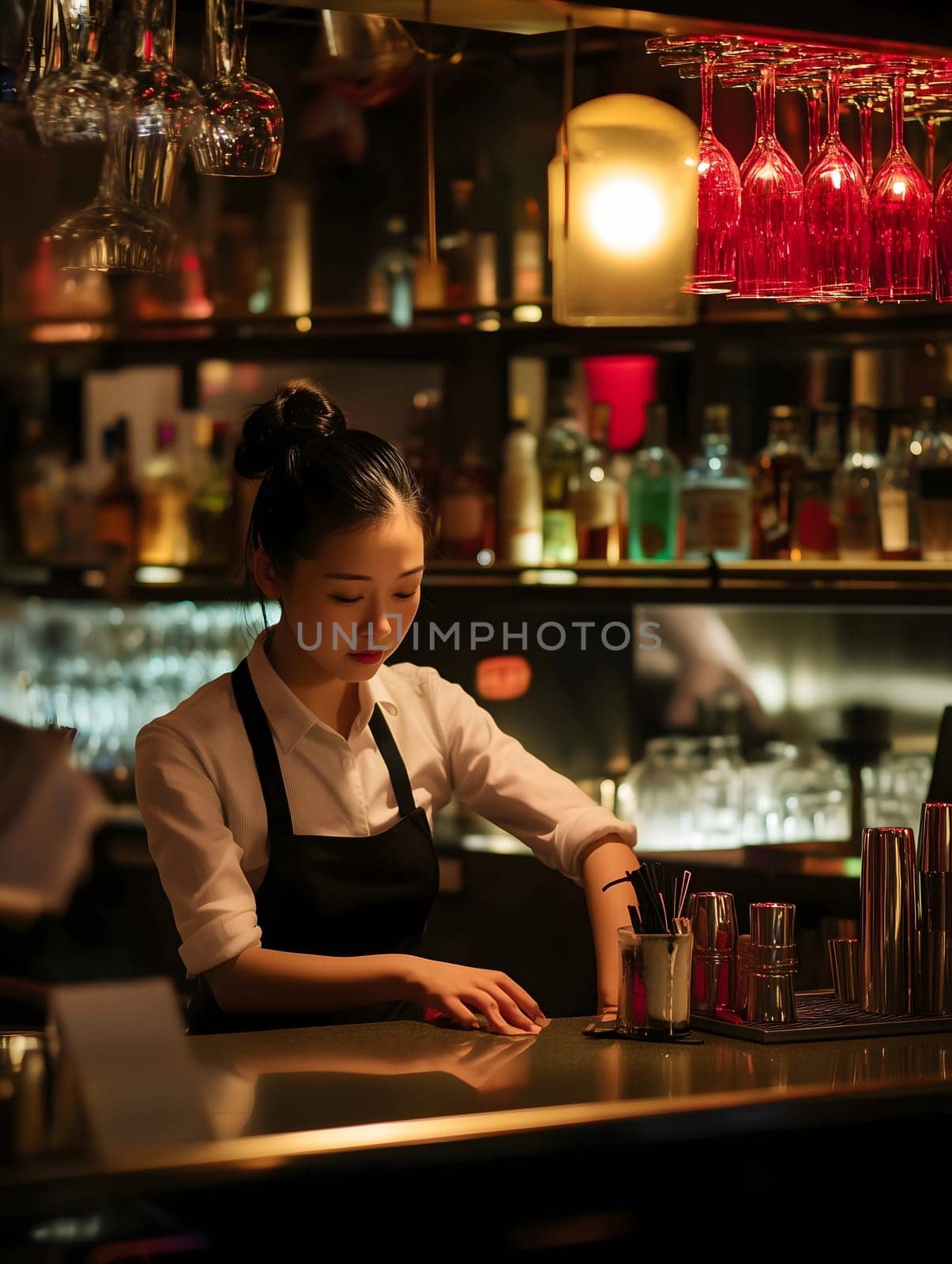 Smiling Bartender Professional Nightlife Barkeeper Woman Female Bar Worker