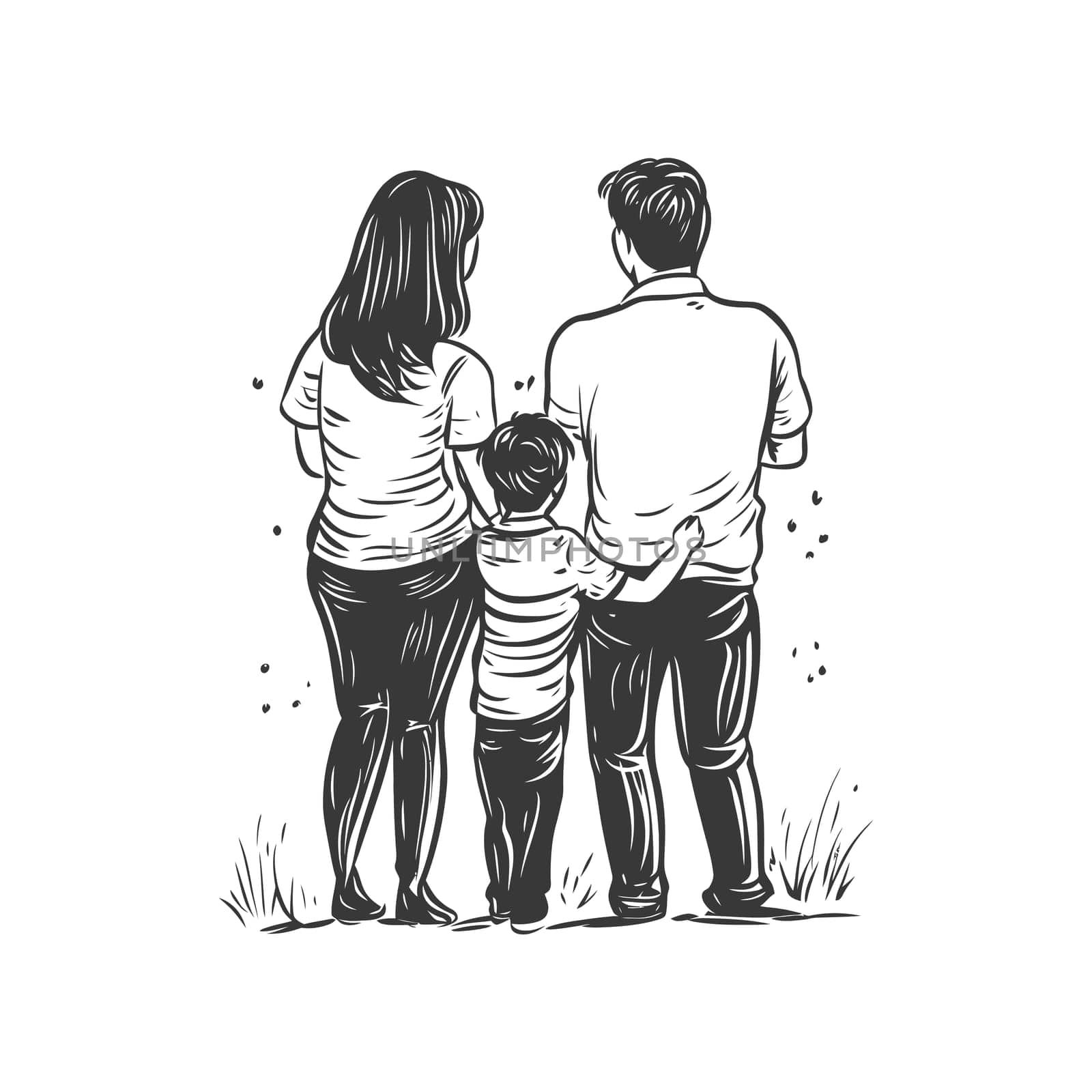 A Family of Three Walking Away from the Viewer