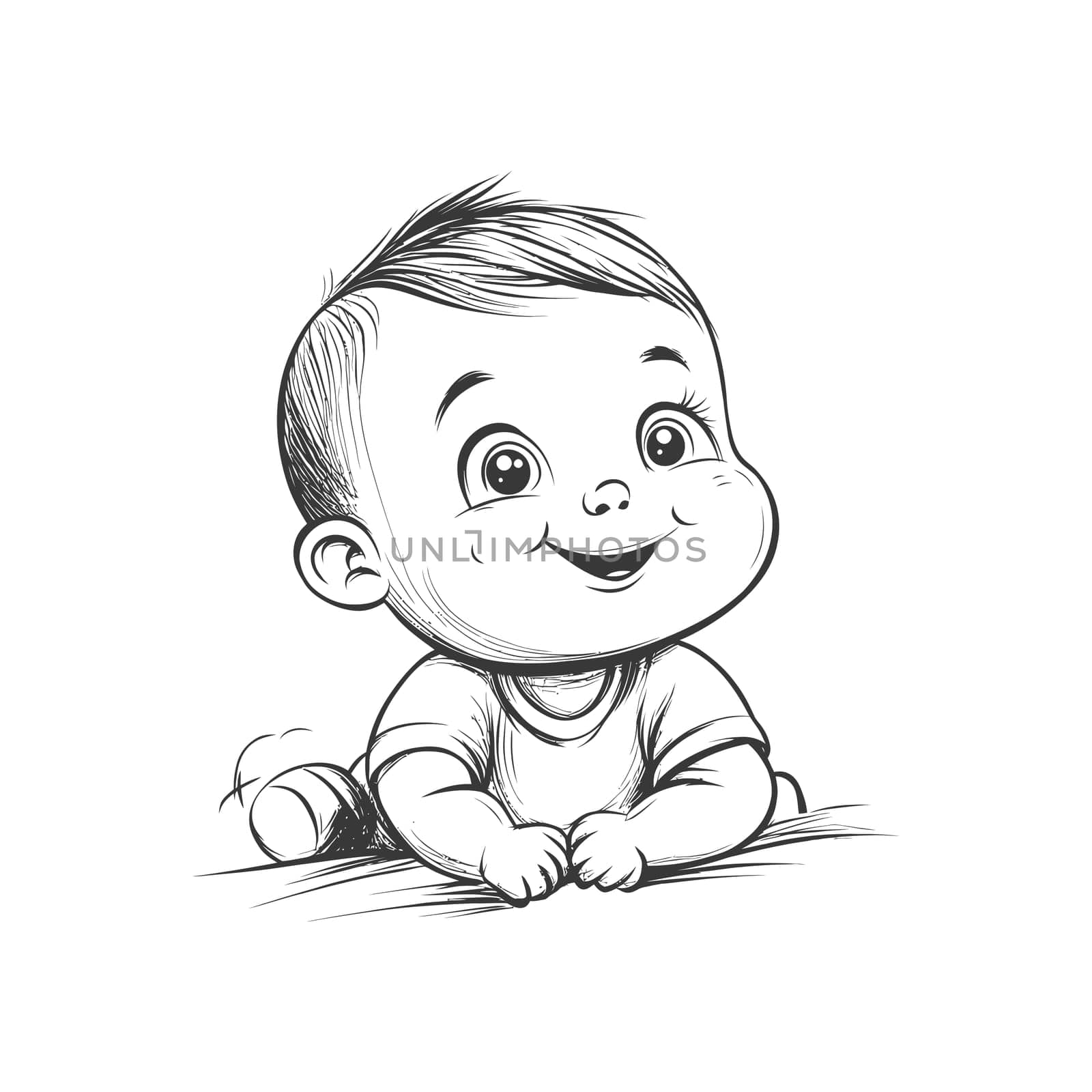A Hand-Drawn Illustration of a Smiling Baby on its Belly
