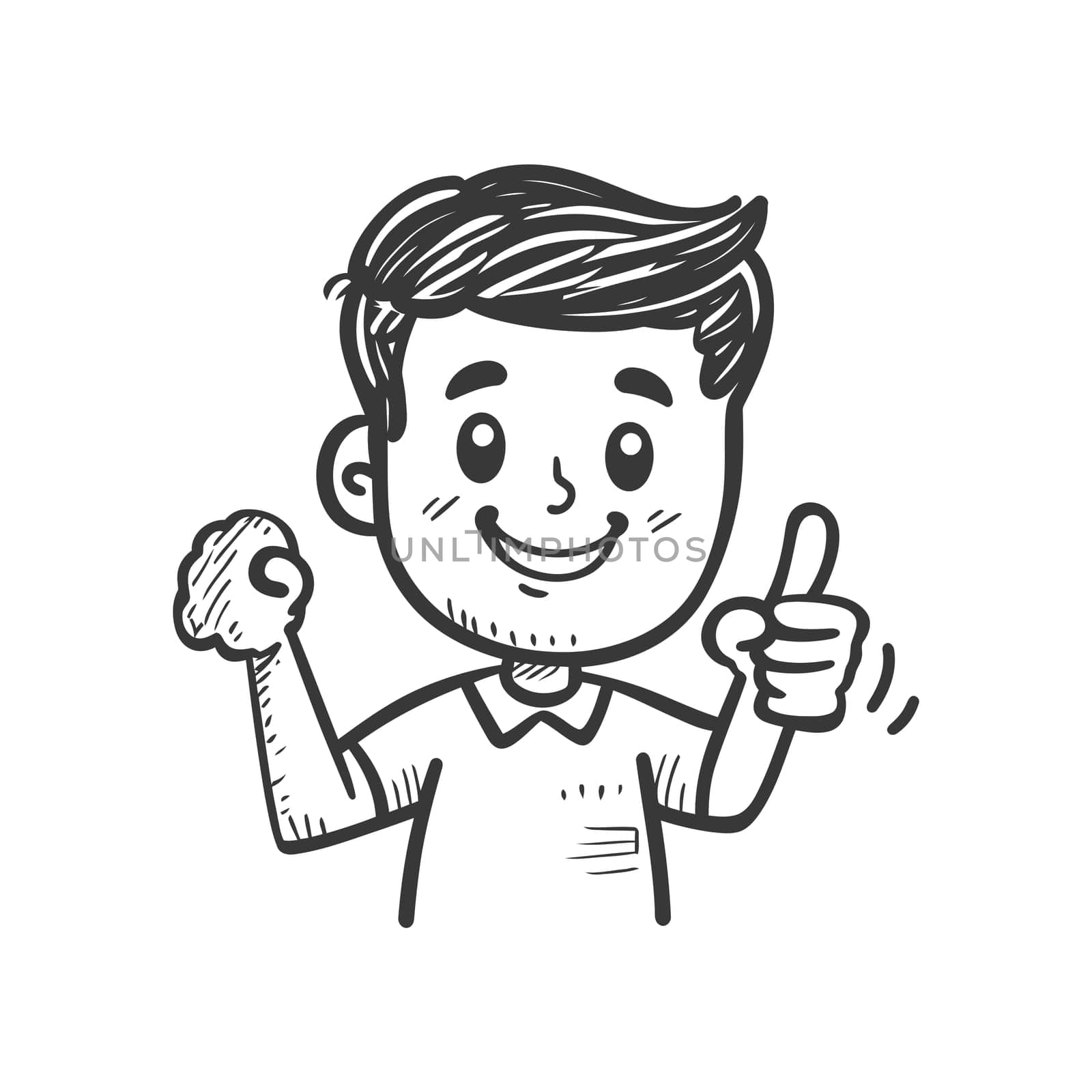 A Hand-Drawn Illustration of a Smiling Boy Pointing Upward
