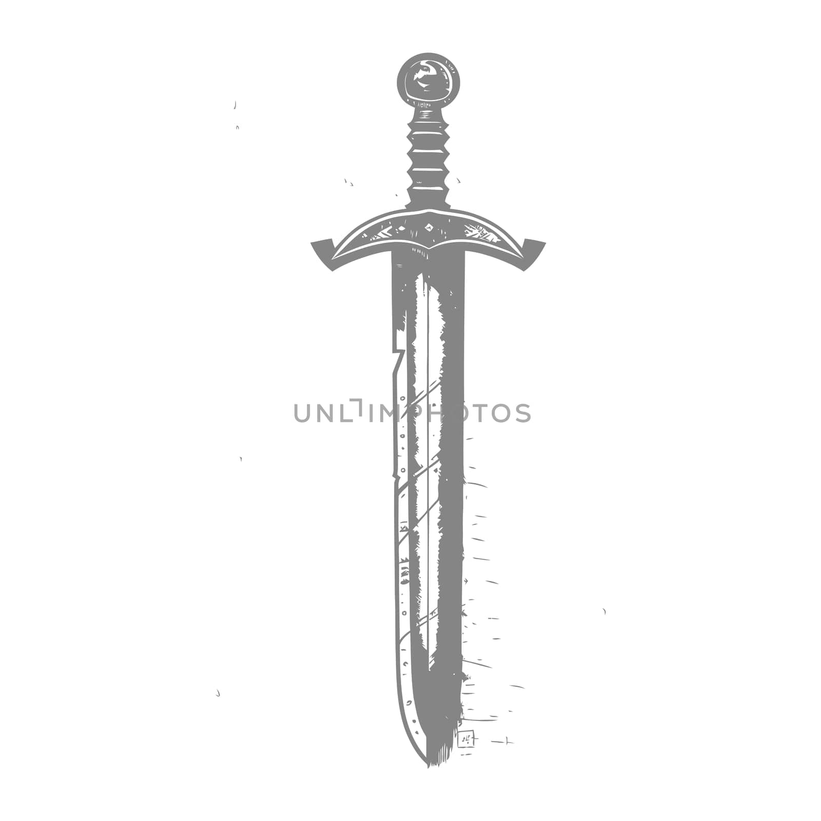 A Hand-Drawn Illustration of a Grey Sword with a Detailed Hilt