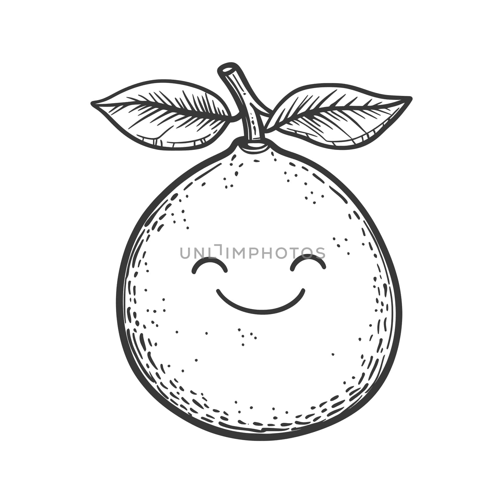 A Hand-Drawn Illustration of a Smiling Lemon with Leaves
