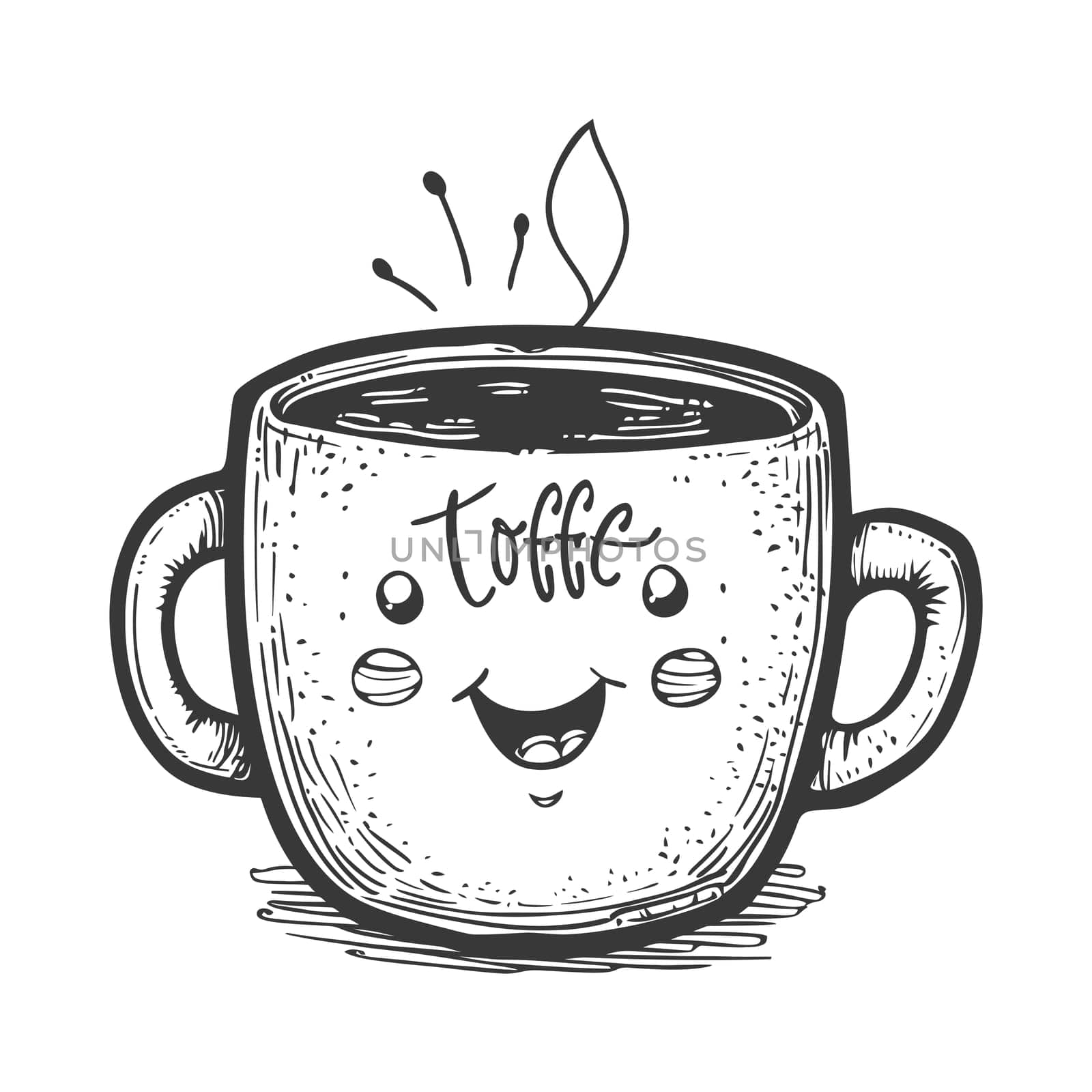 A Hand-Drawn Illustration of a Smiling Coffee Mug with Steam