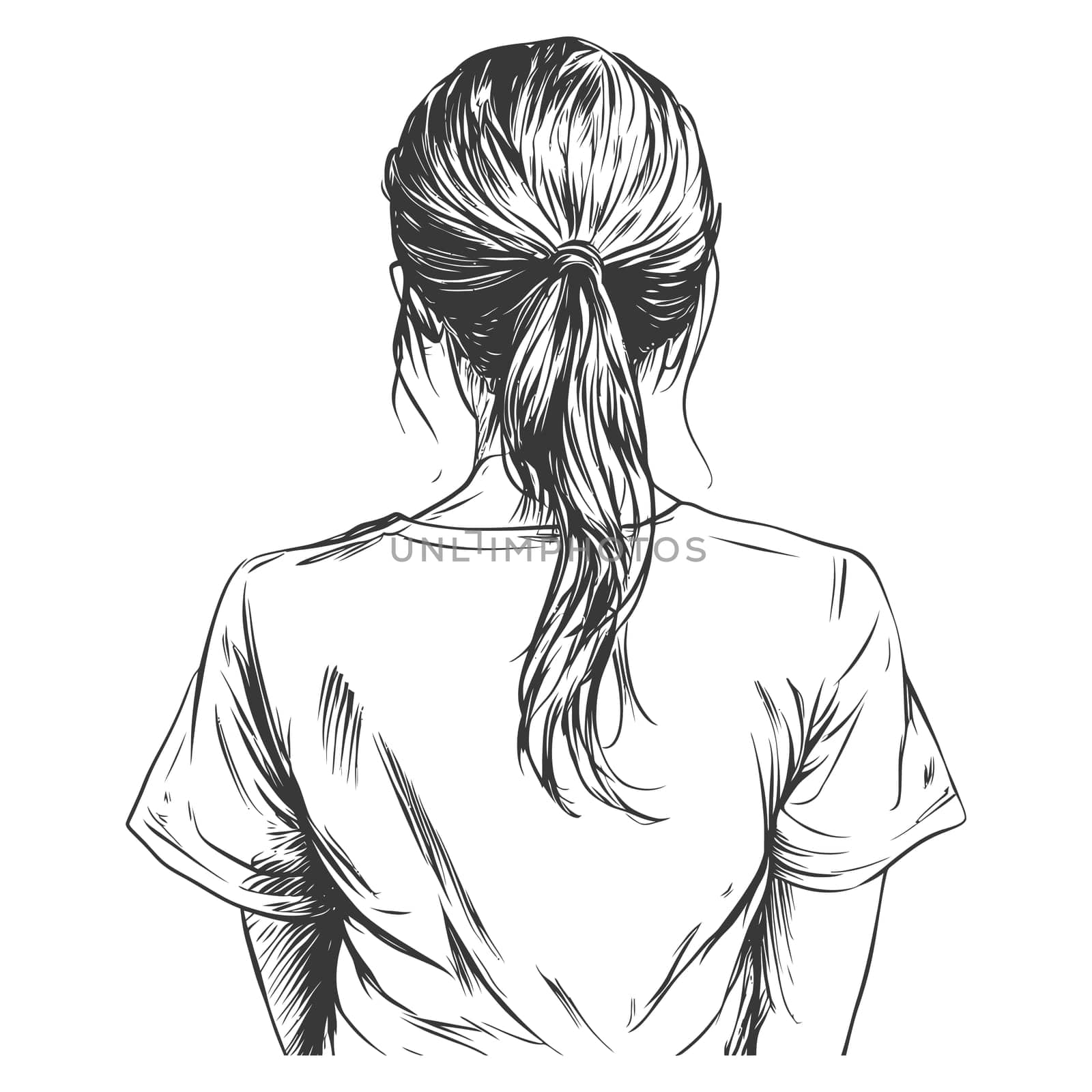 A Hand-Drawn Illustration of a Woman's Back with Her Hair in a Ponytail
