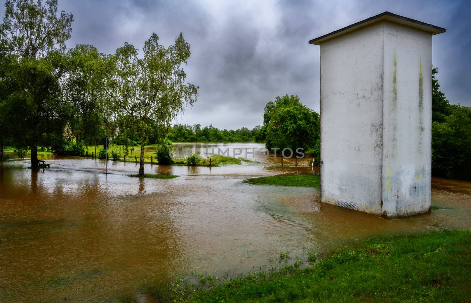 Flooded landscape after heavy rain in Schrobenhausen