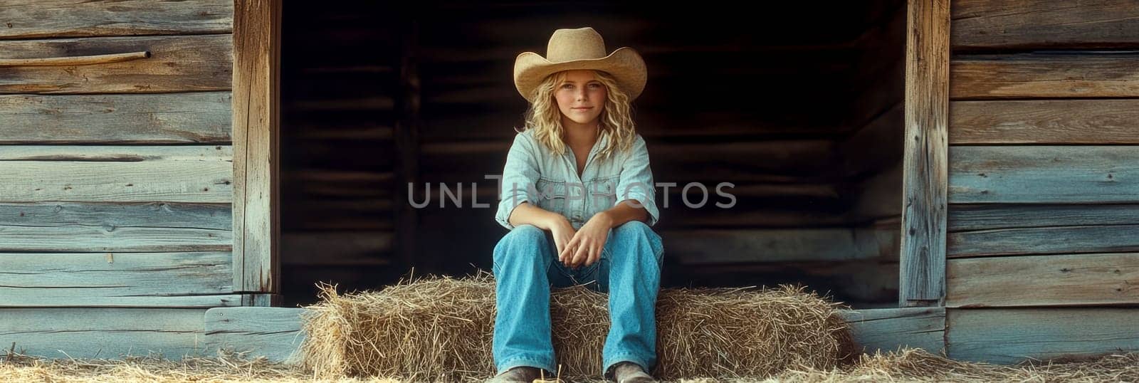 A beautiful cowgirl in jeans . AI generative.