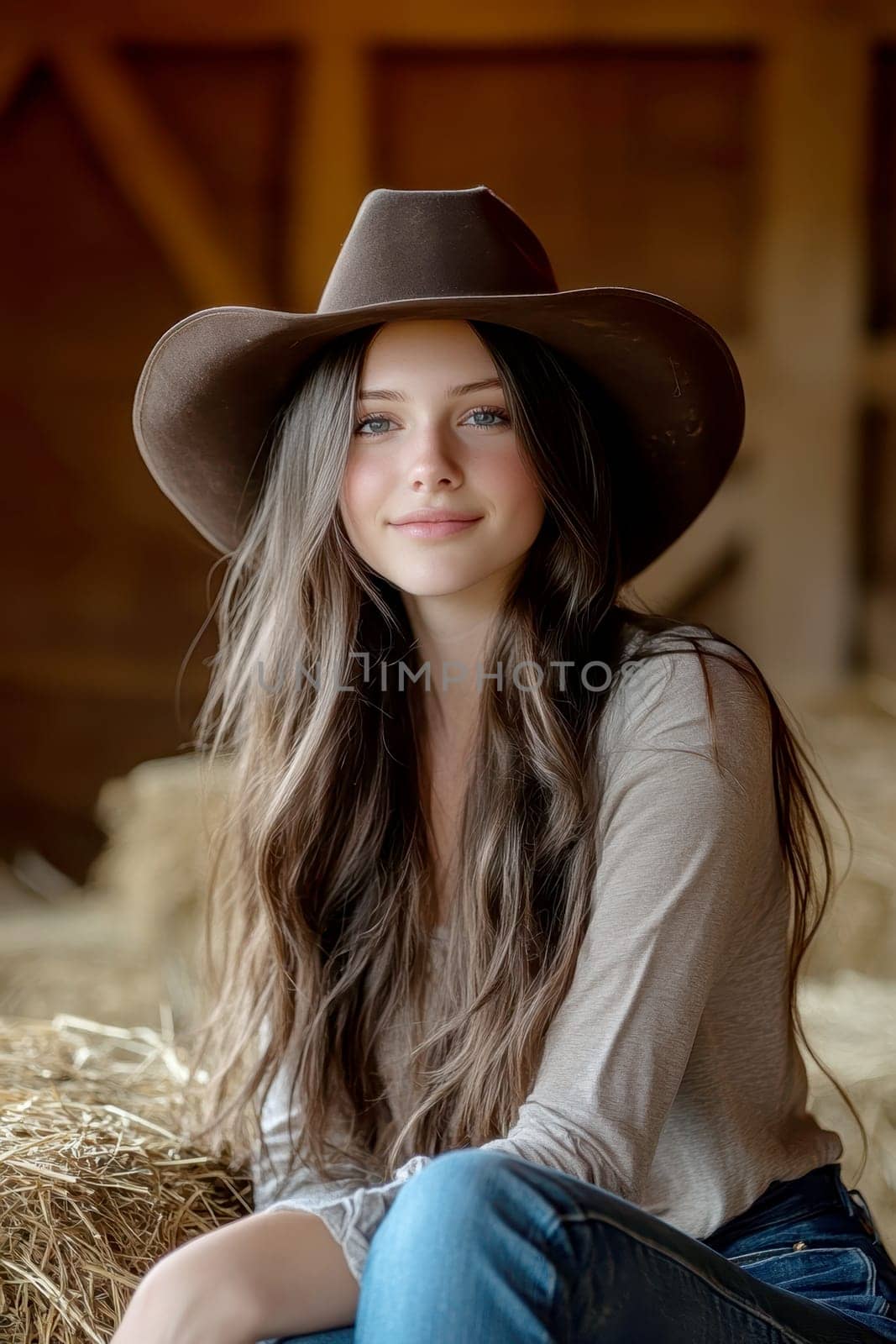 A beautiful cowgirl in jeans . AI generative.
