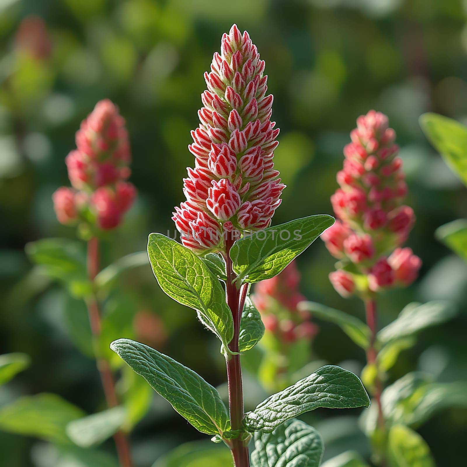 A vibrant red flower stands tall among lush green leaves in a joyful garden during the Christmas season capturing the holiday spirit.