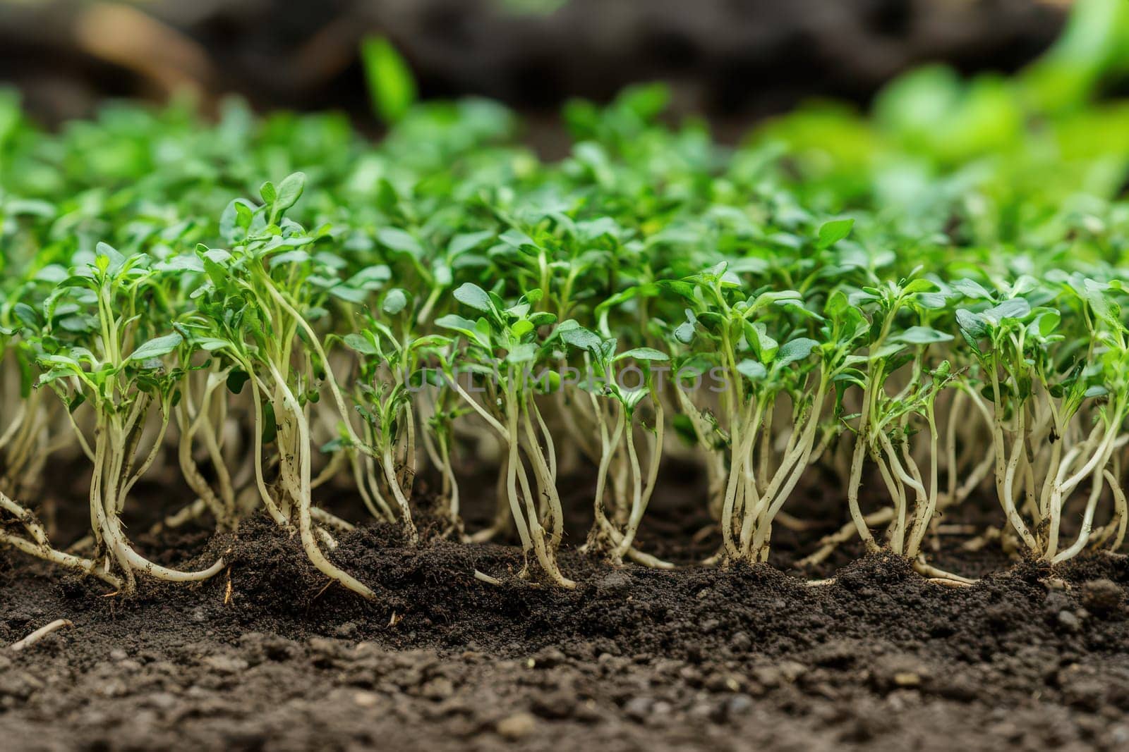 Tiny green sprouts are pushing through the dark soil symbolizing growth and renewal during the Christmas season.