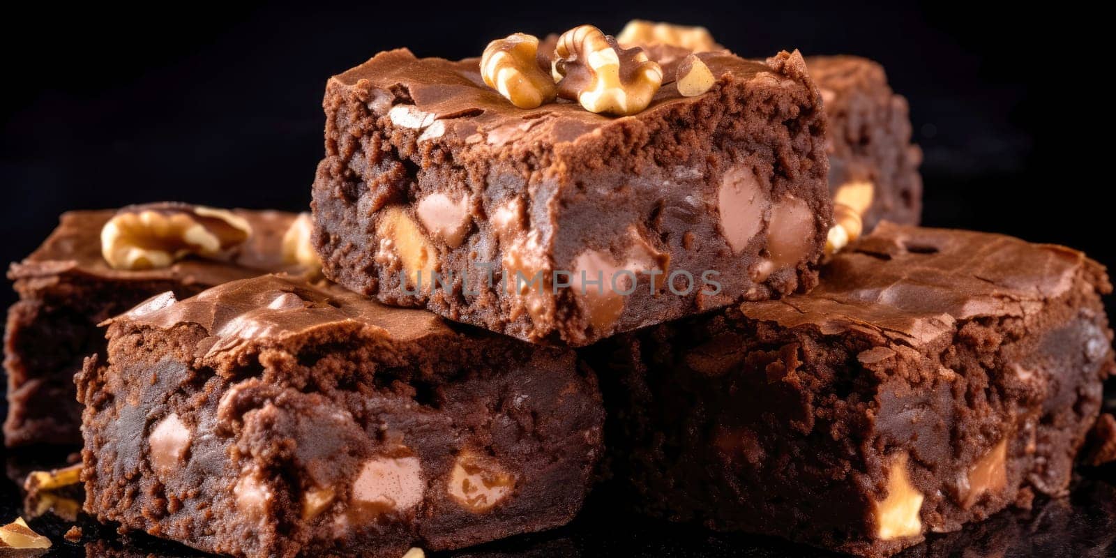 Brownies with a dense chocolatey texture and a sprinkle of walnuts - AI generated