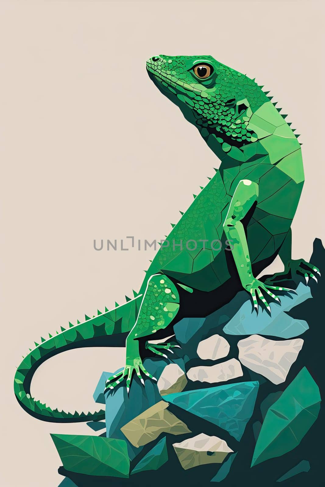 Emerald lizard - Minimalist flat design - AI generated