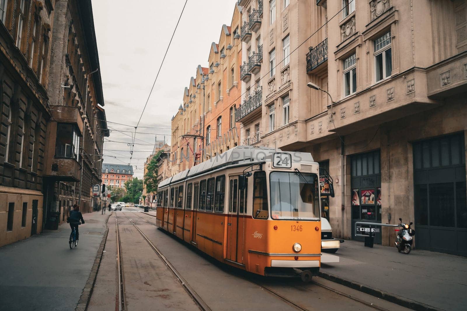 Hungarian tram and cityscape. Shooting Location: Hungary, Budapest