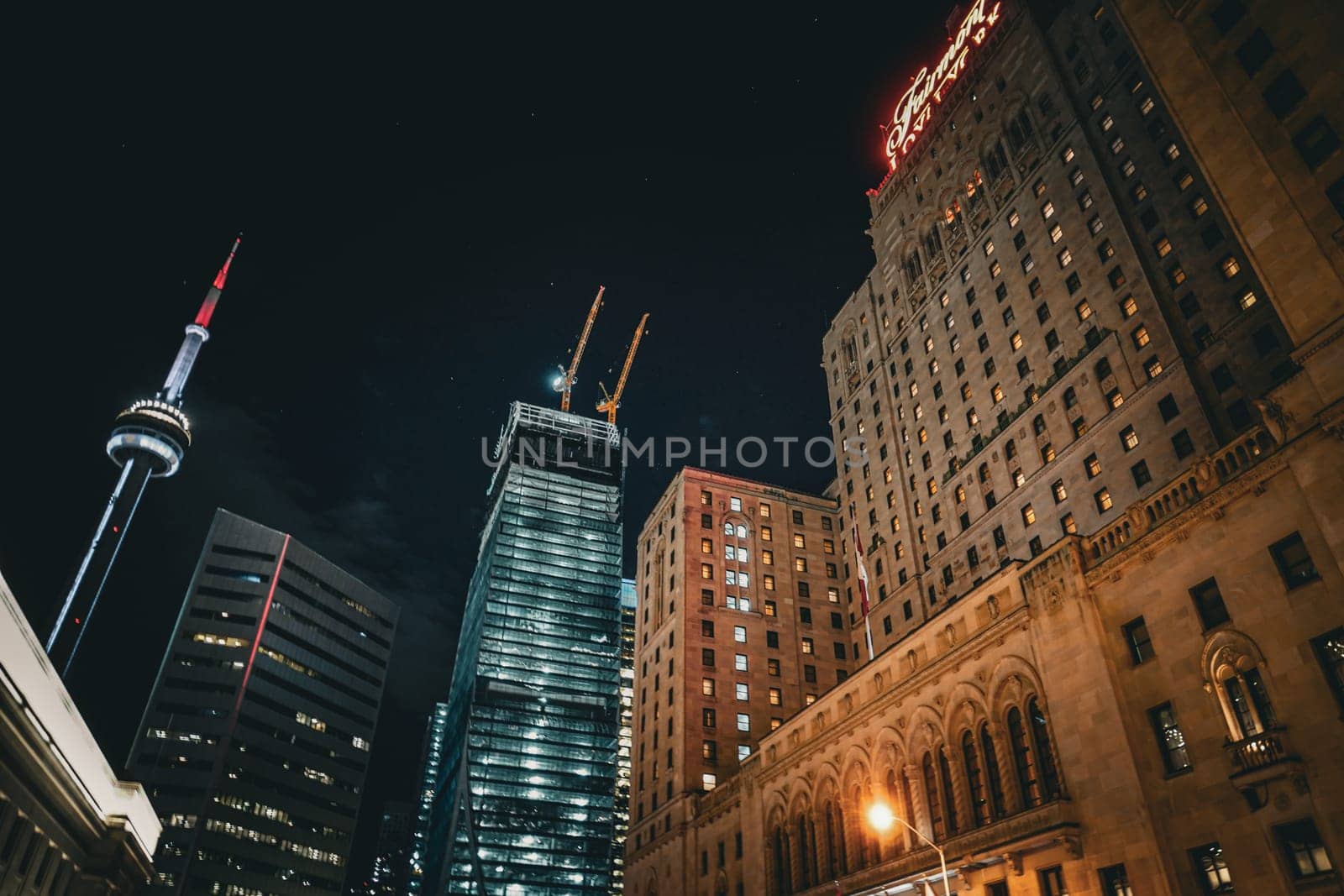 Tokyo Tower illuminated with skyscrapers. Shooting Location: Toronto