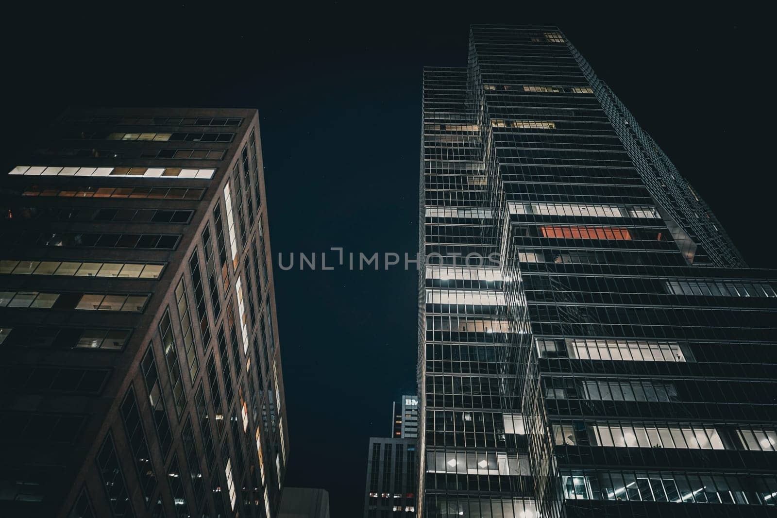 Night view of skyscrapers. Shooting Location: Toronto