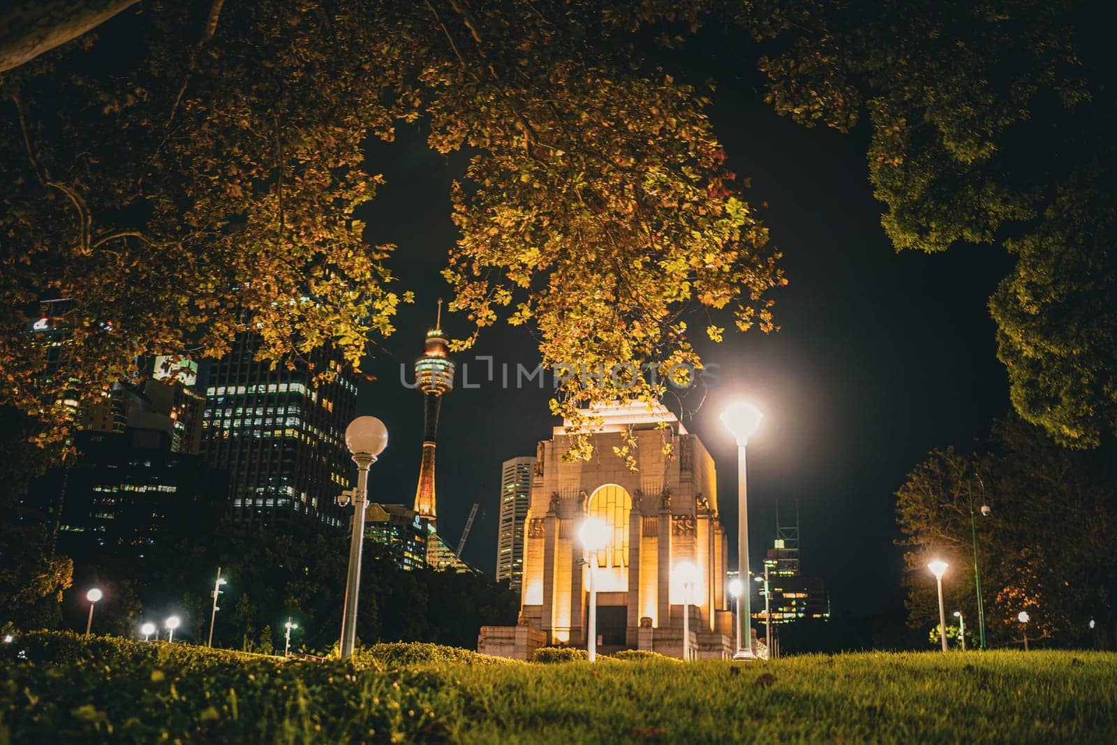 war memorial between trees. Shooting Location: sydney, australia