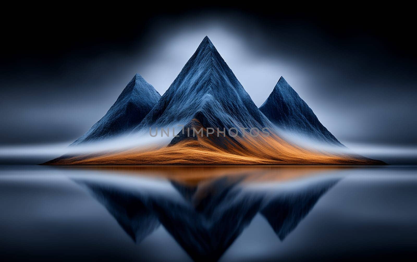 Serene mountain peaks reflected in tranquil waters at dusk.